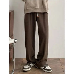 Drawstring-Waist Ribbed Straight-Cut Pants