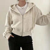 Plain Zip-Up Crop Hoodie