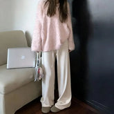 Scoop Neck Plain Sweater / Drawstring Waist Wide Leg Pants