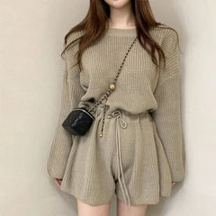 Long-Sleeve Crewneck Knit Wide Leg Romper