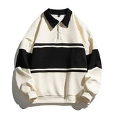 Long-Sleeve Striped Polo-Neck Sweatshirt