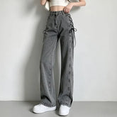 High Waist Lace-Up Loose Fit Jeans