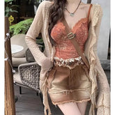 Lace Camisole Top / Ruffled Open Front Jacket