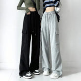 Drawstring Waist Plain Wide Leg Cargo Sweatpants