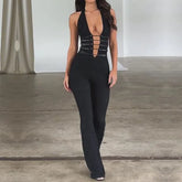 Halter V-Neck Plain Jumpsuit