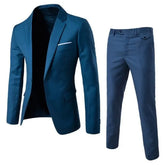 Set: Lapel Collar Contrast Trim One-Buttoned Blazer + Mid Rise Straight Leg Dress Pants
