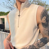 Sleeveless Half Zip Plain Top