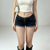 Low Rise Washed Denim Shorts