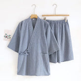 Pajama Set: Short-Sleeve Striped Wrap Top + Shorts