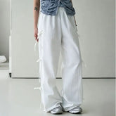 Elastic Waist Plain Tie Side Wide Leg Pants