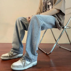 Mid Rise Washed Straight Leg Jeans