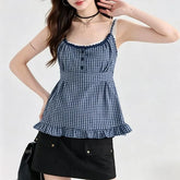 Plaid Ruffle Mock Two Piece Camisole Top