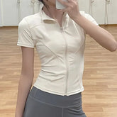 Short-Sleeve Plain Zipped Sports Top