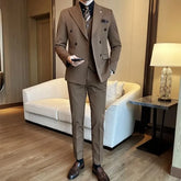 Set: Plain Double-Breasted Blazer + Dress Pants