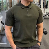 Short-Sleeve Plain Half Zip Polo Shirt