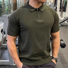 Short-Sleeve Plain Half Zip Polo Shirt
