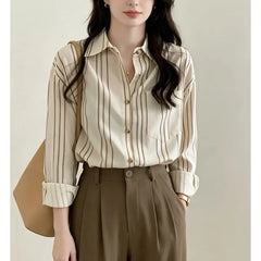 Long-Sleeve Collared Striped Shirt