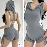 Sleeveless Hooded Plain Romper