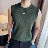 Crew Neck Plain Perforated Knit Tank Top