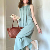 Sleeveless Plain Open Back Maxi Sundress