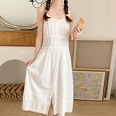 Spaghetti Strap Plain Lace Trim Pajama Dress