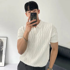 Short Sleeve Cable Knit Polo Shirt