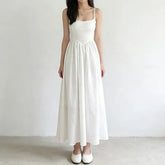 Spaghetti Strap Pleated A-Line Midi Dress
