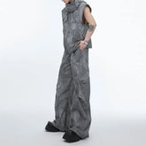 Hooded Zip Vest / High Waist Wide Leg Pants