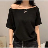 Short-Sleeve Off Shoulder Plain Top