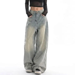 Low Waist Washed Loose-Fit Wide Leg Jeans