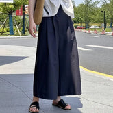 High Waist Plain Cropped Wide Leg Pants