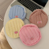 Lettering Applique Plaid Makeup Bag