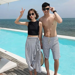 Couple Matching Crop Tankini Top / Cover Up Skirt / Swim Shorts / Set (Various Designs)