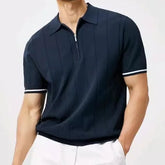 Short-Sleeve Contrast Trim Half-Zip Knit Polo Shirt