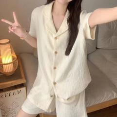 Pajama Set: Short-Sleeve Plain Shirt + Shorts