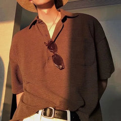 Elbow-Sleeve Plain Polo Shirt