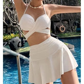 Set: Halter Neck Bikini Top + Bottom + Swim Skirt