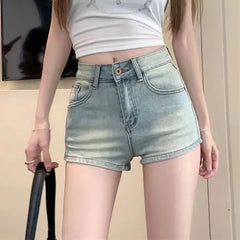 Mid Rise Washed Denim Shorts