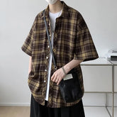 Elbow-Sleeve Plaid Shirt