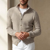 Mock Neck Button-Up Plain Cardigan