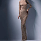 Long-Sleeve Glitter Maxi Sheath Dress
