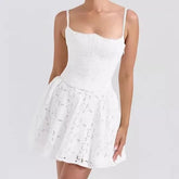 Spaghetti Strap Eyelet Lace Mini A-Line Dress