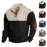 Long-Sleeve Polo-Neck Two-Tone Corduroy Sweatshirt