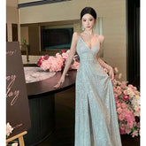 Spaghetti Strap Sequined A-Line Evening Gown