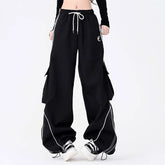 Low Waist Pocket Striped Loose-Fit Wide-Leg Sweatpants