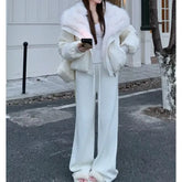 Mid Waist Plain Wide Leg Knit Pants