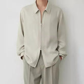 Long-Sleeve Zip-Up Plain Shirt