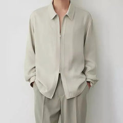 Long-Sleeve Zip-Up Plain Shirt