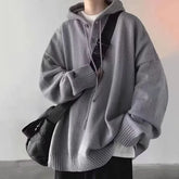 Lightweight Henley-Neck Knit Hoodie
