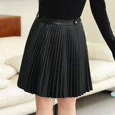 Plus Size High Rise Faux Leather Mini Pleated Skirt